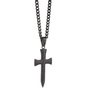 ITALGEM STEEL CZ SWORD-CROSS NECKLACE SC15