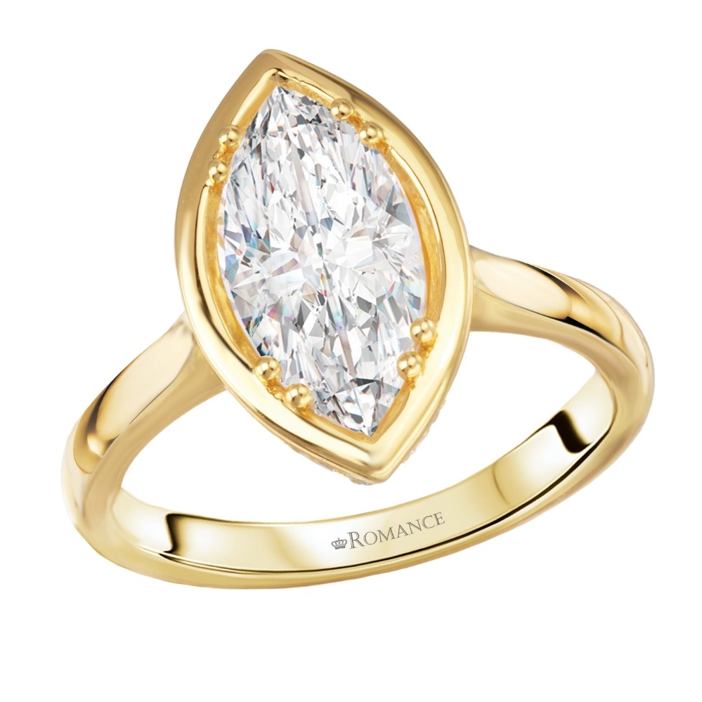 YELLOW GOLD HIDDEN HALO SEMI-MOUNT RING 160327-MQ200Y