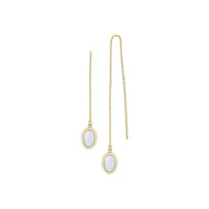 YELLOW GOLD MOTHER OF PEARL STATION THREADER EARRINGS 5T187