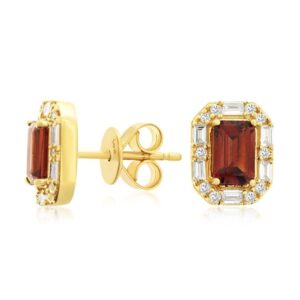 YELLOW GOLD GARNET & DIAMOND EARRINGS H1309G