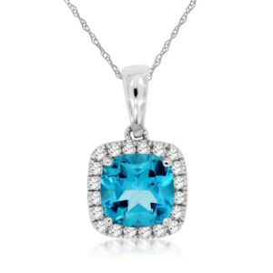 WHITE GOLD BLUE TOPAZ & DIAMOND PENDANT WC5132B