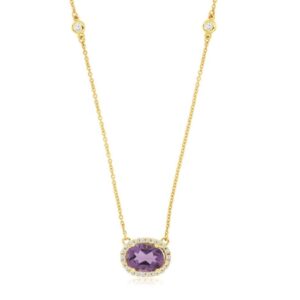 YELLOW GOLD AMETHYST & DIAMOND NECKLACE H1456AM