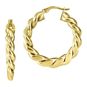 YELLOW GOLD ROUND TWISTED HOOP EARRINGS 5T348