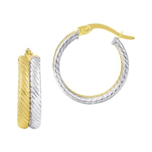 YELLOW & WHITE GOLD SIDE BY SIDE TWISTED HOOP EARRINGS 5T360X