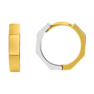 YELLOW & WHITE GOLD OCTAGON HUGGIE HOOP EARRINGS 5T373X