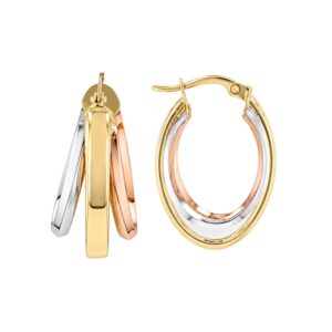 WHITE, YELLOW & ROSE GOLD 3-STRAND HOOP EARRINGS 5T485K