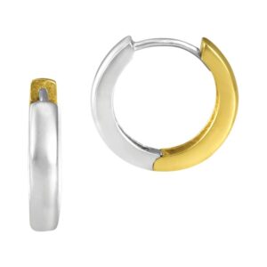 WHITE & YELLOW GOLD REVERSIBLE HUGGIE HOOP EARRINGS 5T184X
