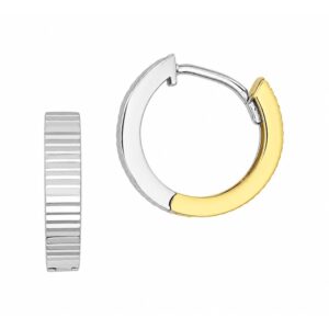 WHITE & YELLOW GOLD REVERSIBLE HUGGIE HOOP EARRINGS 5T183X