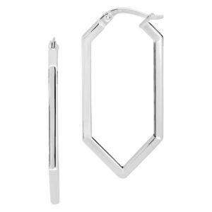 WHITE GOLD HEXAGON HOOP EARRINGS 5T341A