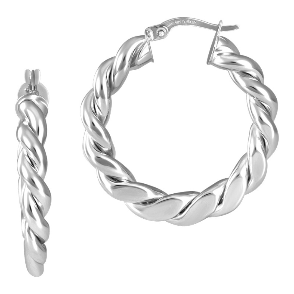 WHITE GOLD TWISTED HOOP EARRINGS 5T348A
