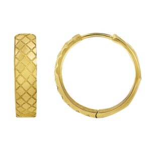 YELLOW GOLD TEXTURED HOOP EARRINGS 5T358