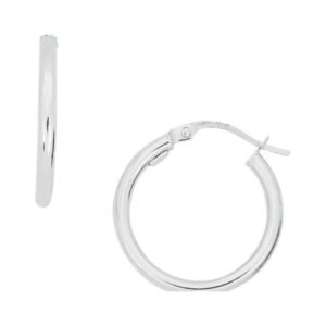WHITE GOLD ROUND HOOP EARRINGS 5U304A