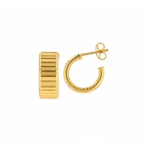YELLOW GOLD RIBBED J HOOP EARRINGS 5R112