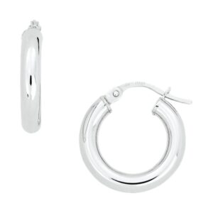 WHITE GOLD ROUND HOOP EARRINGS 5U300A