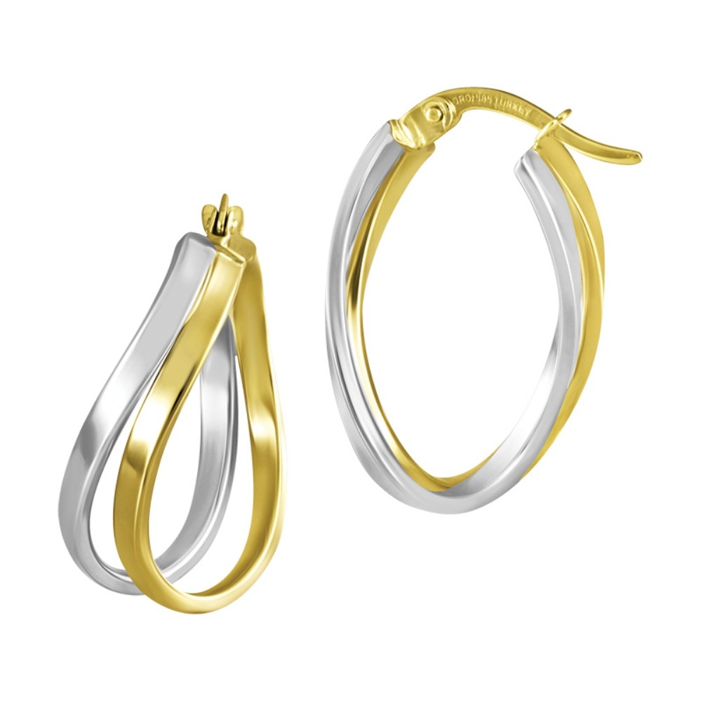 WHITE & YELLOW GOLD DOUBLE WAVE HOOP EARRINGS 5T429X