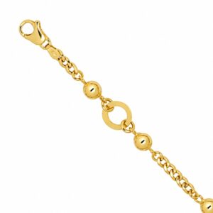 YELLOW GOLD OPEN CIRCLE & BEAD STATION BRACELET 1U456/0750