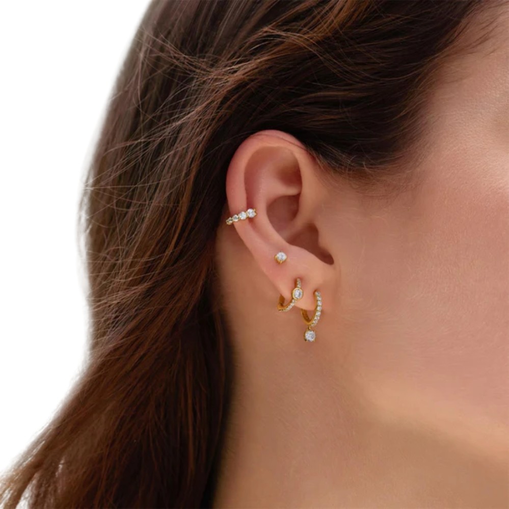 ANIA HAIE GOLD PAVE ROW & BEZEL-SET HUGGIE HOOP EARRINGS E075-08G