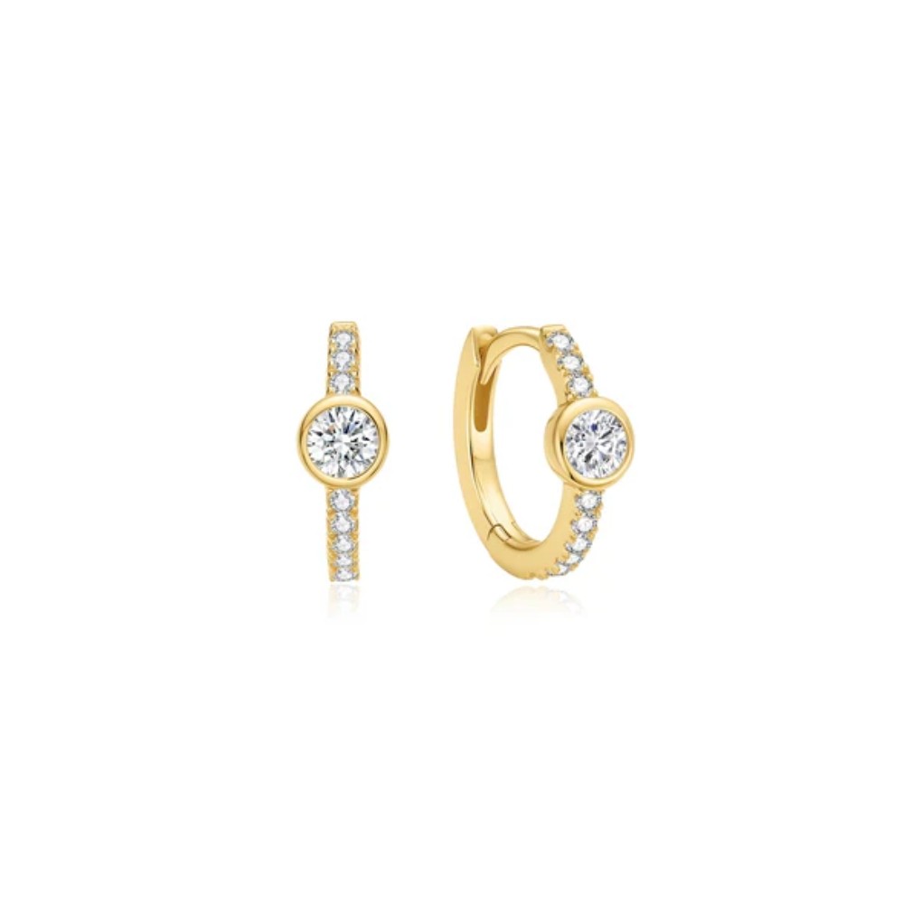 ANIA HAIE GOLD PAVE ROW & BEZEL-SET HUGGIE HOOP EARRINGS E075-08G
